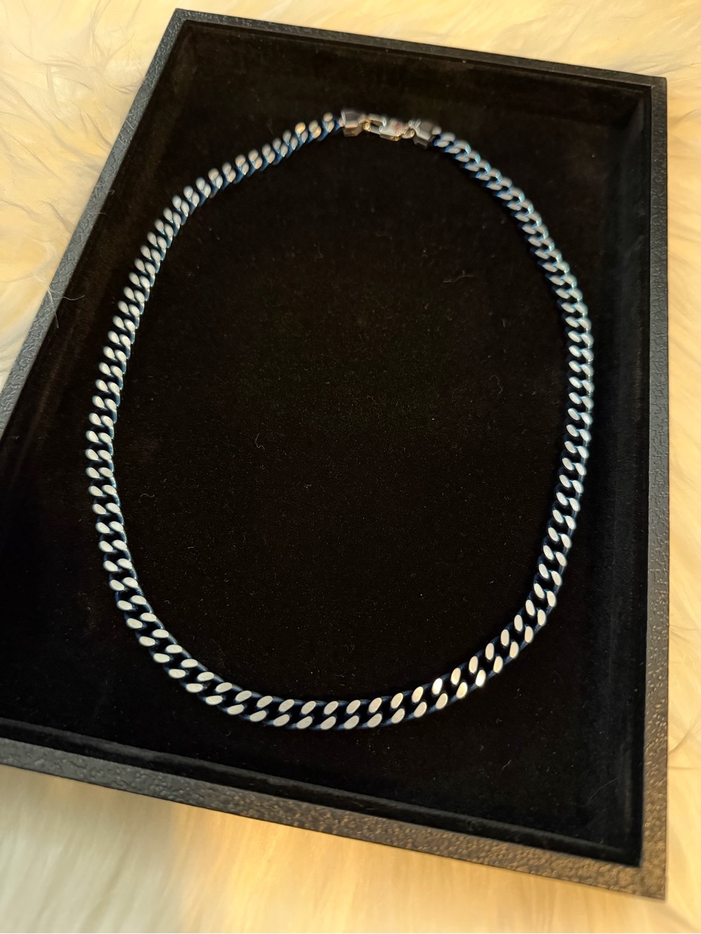 NWOT Men's Two-Tone Cuban Chain Necklace - Silver/Blue Stainless Steel 20”